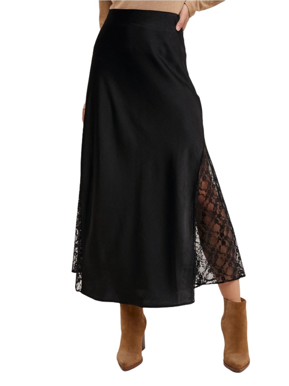 New BLUIVY WOMEN'S LACE
TRIMMED MID-RISE SATIN MIDI
SKIRT M